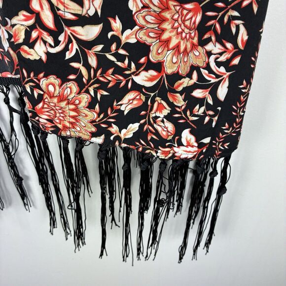 Women Fringe Kimono Open Front Cardigan 3X Plus Orange Black Boho Lagenlook - Picture 4 of 6